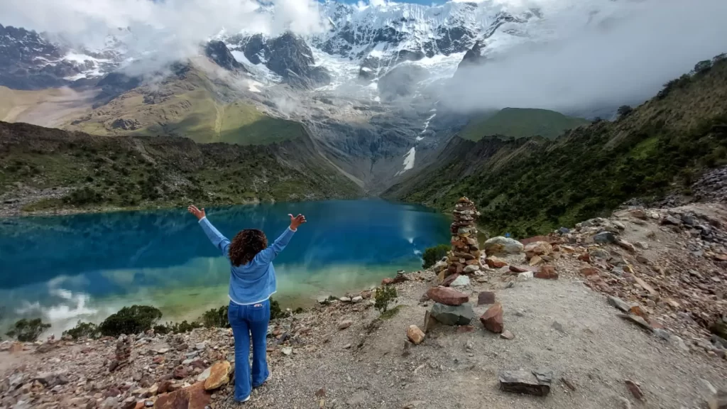Woman enjoying the view of Humantay Lake