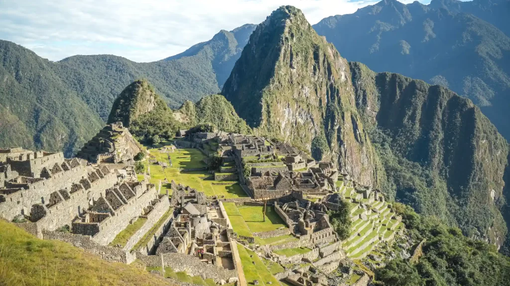 Panoramic view of Machu Picchu from above.