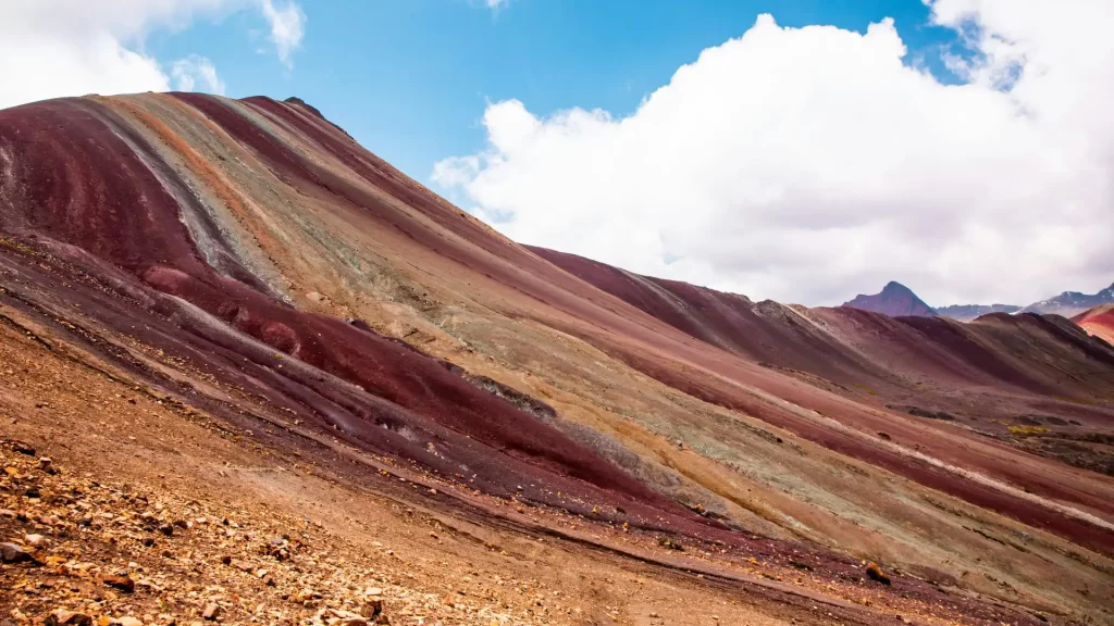 View of the slopes of the colorful mountain.