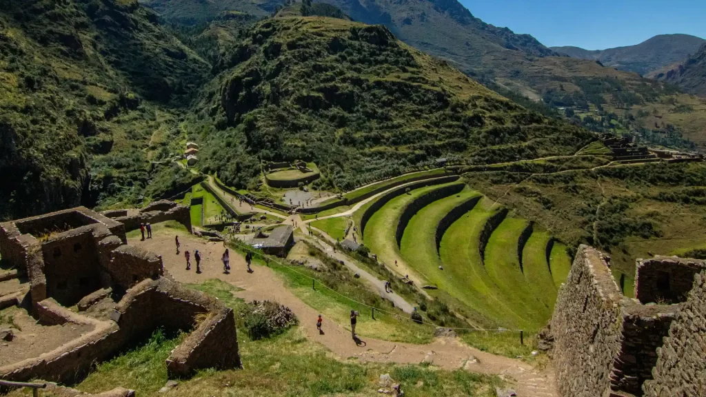 View of the terraces of the Sacred Valley of the Incas next to the village.