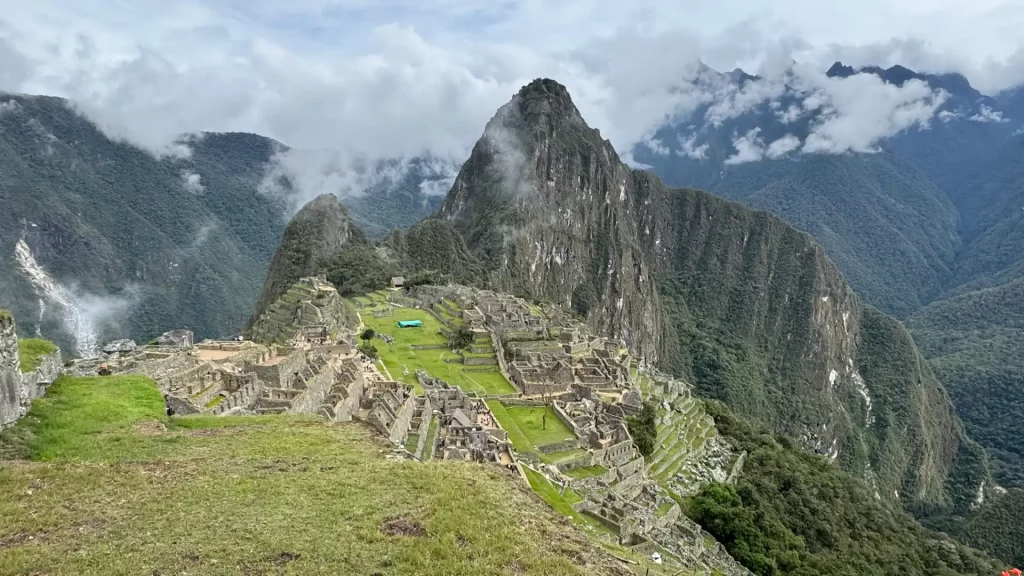 Panoramic view of Machu Picchu from above.